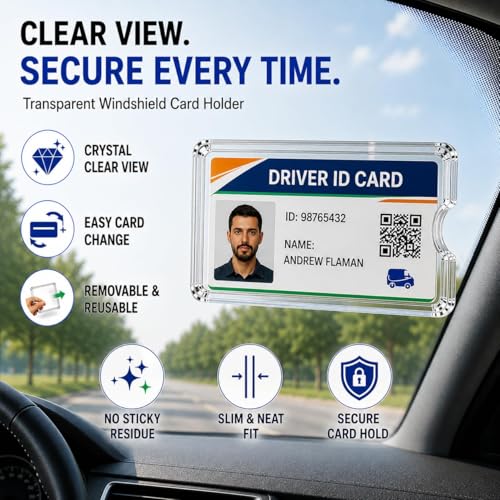 Image of AutokraftZ 𝗧𝗮𝗴 𝗛𝗼𝗹𝗱𝗲𝗿 𝗳𝗼𝗿 𝗖𝗮𝗿 𝗪𝗶𝗻𝗱𝘀𝗵𝗶𝗲𝗹𝗱 Card Holder with Strong 3M Adhesive | Transparent Sticker Holder for Car Glass | Vehicle Windshield Card Protector