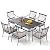 PHI VILLA 7 Piece Outdoor Dining Set with Cushion, 60” Rectangular Metal Dining Table with Umbrella Hole & 6 Cushioned Iron Chairs for Patio, Deck, Yard