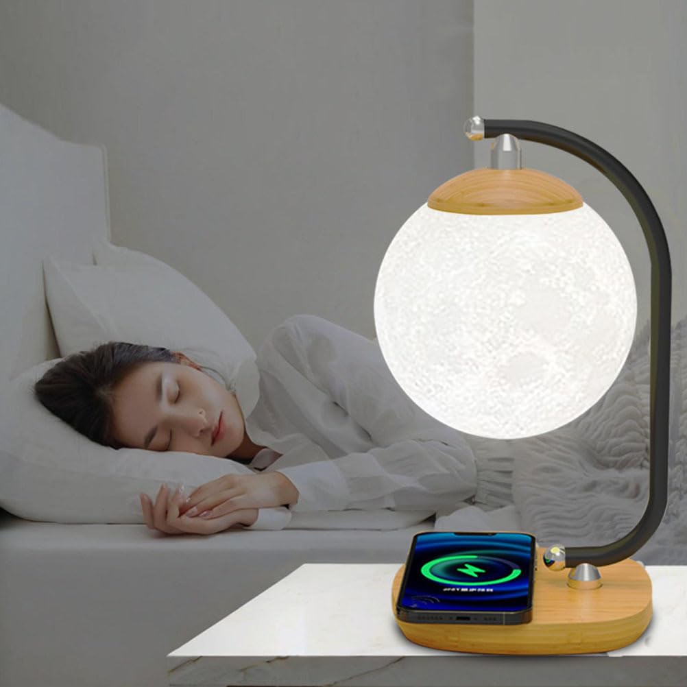 AoLa Lampa stołowa LED 3D Moon z funkcją ładowania Lampa nocna dotykowa do wnętrz 4 kolory Nowoczesna kula z bezprzewodową ładowarką i ładowaniem USB Lampa stołowa Dekoracja stołu Lampka nocna
