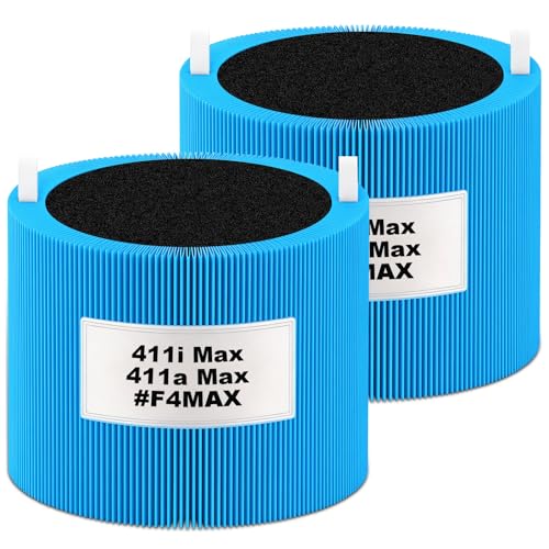 Image of 411i /411a Max Replacement Filter Compatible for Blueair Blue Pure(Not for 411 /411Auto&mini /411+), Powerful Particle Dust Dander Filter&Odor Smoke Activated Carbon Filter for Home, #F4MAX, Blue, 2 Pack