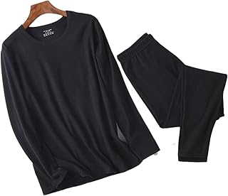 Roupa interior térmica para homens, roupa interior térmica de fio de algodão, o dobro do calor e 30% de luz, conjunto superior e inferior de 2, para clima frio (Color : Black, Size : XG)