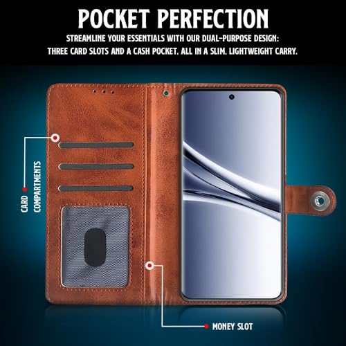 Image of WOW IMAGINE Shock Proof Flip Cover Back Case for Mi Redmi Note 15 5G 2025 | Poco M8 5G (Magnetic Button Flip Case | Wallet Pockets & Stand | Leather Finish | Alder Brown)