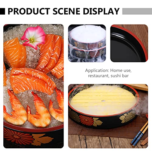 Operitacx Round Sushi Serving Tray Plate Sashimi Platter Seafood Dish Japanese Plastic Lacquered Sushi Food Trays Display Plate (10.6X2.1 Inch) #TOP1