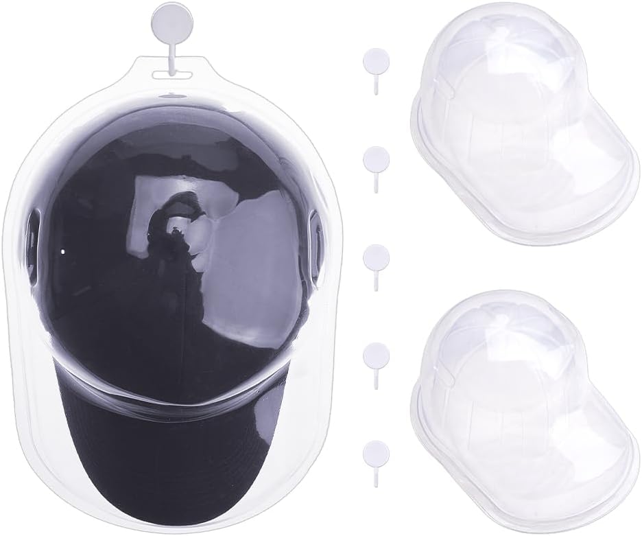 SUPERFINDINGS 3Pcs Baseball Hat Display Case Baseball Cap Holder Wall Mount Cap Display Box with 6Pcs Hook Clear Plastic Hat Protector Holder for Collectibles Travel Organizer Memorabilia Storage