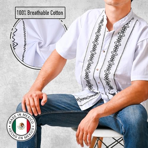 Mexican Guayabera Short Sleeve Shirt for Men Traditional Style Pattern Embroidery Mexican Shirt. Made in Mexico. 100% Cotton4