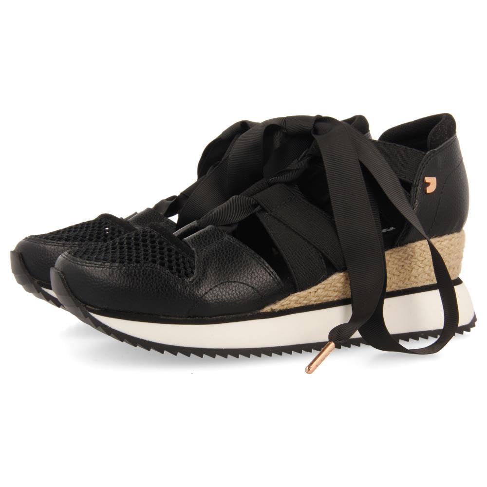 GIOSEPPO Beige Espadrille Open Sneakers with Straps for Women Muir, Black/White, 7 UK