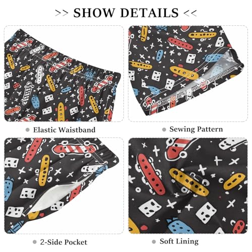 ALAZA Color Skateboarding Black Pajama Shorts Elastic Waist Casual Sleep Shorts with Pockets Size 6-143