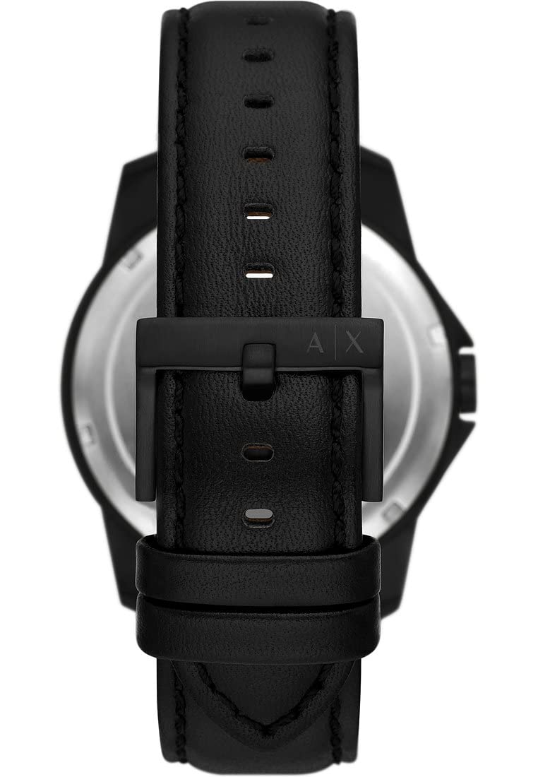 Armani Exchange Orologio da uomo, Movimento al quarzo con data giornaliera a tre lancette e cassa da 44 mm con cinturino in acciaio o in pelle