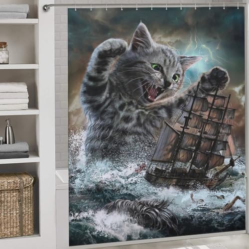 Rideau de douche chat en polyester haute qualité lavable en machine pour baignoire