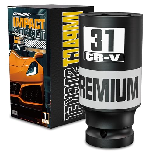1/2" Drive Impact Socket, 31mm Deep Socket, Metric, 6 Point, CR-V, Perfect for Home, Mechanic and Repair Project