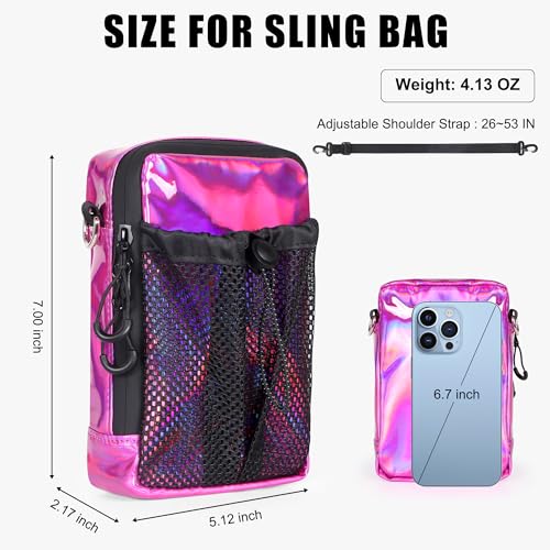Geestock Mini Crossbody Bag With Water Bottle Pocket, Holographic Casual Sling Bag, Small Shoulder Bag for Men Women3