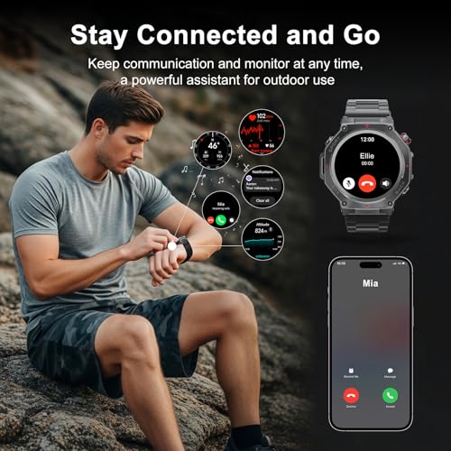 Image of Military Smart Watch for Men Women,1.5 inch HD Touchscreen Rugged Fitness Tracker Smartwatch, Bluetooth Dual-mode GPS,3ATM Waterproof,170+ Sport Modes with Heart Rate /Sleep Monitor Watch for Android /ios
