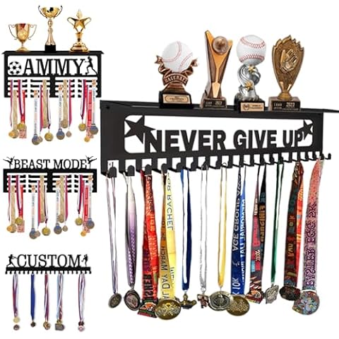 Personalized Medal Holder with Name Metal Display Rack for Awards Ribbons - Metal Custom Plaques Hanger for Wall Mount Hold Hanger Display Customized Sports Ribbon Holder Gifts for Athlete Boy Girl Cover
