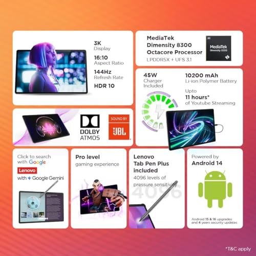 Lenovo {Smartchoice} Idea Tab Pro with Pen Plus & Keyboard|12.7" 3K Display|144 Hz Refresh|12 GB RAM, 256 GB ROM| AI-Enabled| MediaTek Dimensity 8300|4 JBL Speakers|10200 mAh Battery with 45 W Charger view 2