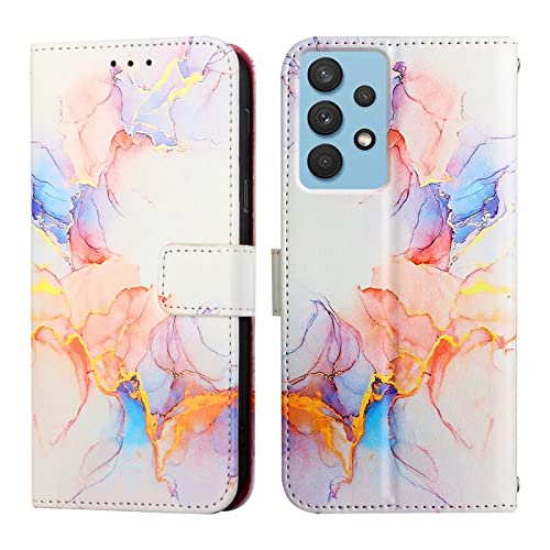 Coque pour Samsung Galaxy A13 4G, Étui Rabat Clapet Portefeuille de Protection Marbre Housse en Cuir PU avec [Stand Feature] [Fermeture Magnétique] [Porte Carte] Silicone Flip Case - Voie Lactée Blanc Cover