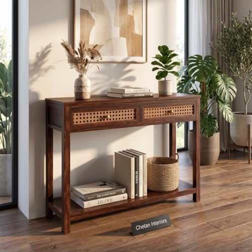 Image of Solid Sheesham Wood Console Table for Living Room Furniture | Hallway Enteryway Console for Home and Office | (Walnut Finish-03)