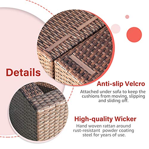 Jardina 2-Piece Patio Sectional Sofa, Patio Couch, Outdoor Wicker Furniture Set, With Armchair Ottoman, Brown Wicker Orange Cushion #TOP2