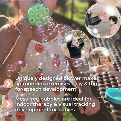 innobaby spike bubble blower with mess free botanical bubbles and dipping tray - magic wand blows oodles of bubbles without the mess - recommended for speech visual amp motor development - color aqua