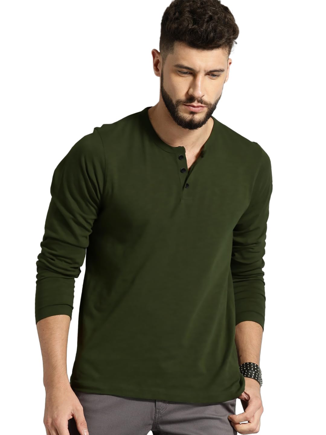 lazychunks Relaxed Fit Solid Men's Henley Neck Full Sleeve T-Shirt || Super Combed Cotton Rich Fabric for Comfort & Elegant Look || Stylish Casual Wear T-Shirt for Men-picture-24