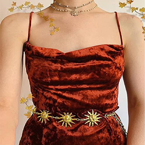 Women Punk Gothic Metal Waist Chain Vintage Sun Moon Waist Belt Silver Jewelry Pendant for Dress Party4