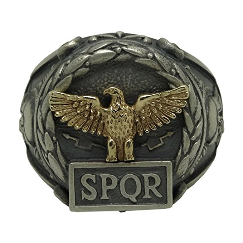 Sterling Silver And Yellow Solid Gold 10K Custom Made Roman Empire Eagle Spqr Skull Biker Mens Ring #TOP5