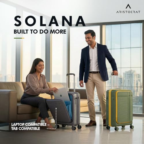 Image of Aristocrat Solana Cabin Trolley Bag 53cm | Small | Hard Luggage | 8-Wheel Suitcase with Laptop Compartment for Business Travel | TSA Lock with Anti-Theft Zipper | 3 Years International Warranty (Blue)