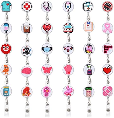 YEALQUE 30 Pack Nurse Badge Reel Holder Retractable Nursing ID Badge Reels Clips Cute for Nurses Doctor Medical Health Hospital Office Worker Gifts(D-30PCS)