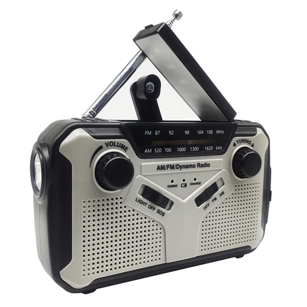 Radio Solaire, Radio à Manivelle Portable AM/FM, Radio d'urgence à Dynamo avec Batterie Rechargeable de 2500 MAh, Alarme SOS pour Le Camping