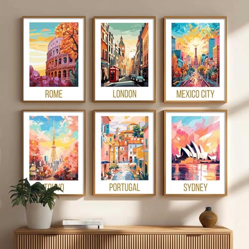Image of kotart City view wall art Decorative Hanging frames for Living Room | Bedroom | Office | Gift | Decoration Home | Painting Decor (Pack of 6 Multicolor) (14X20 Inch, G)
