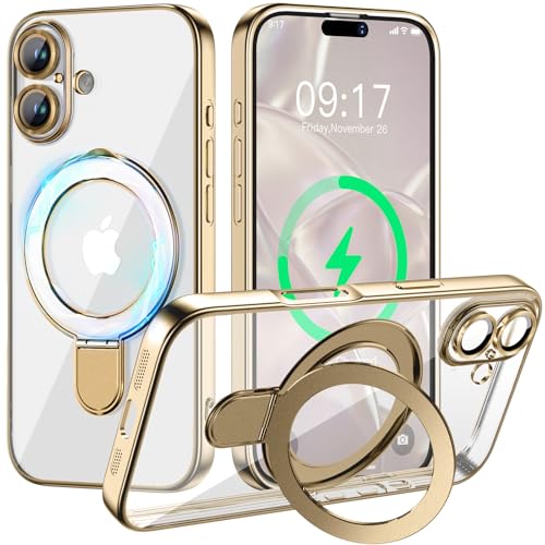 Image of Magnetic for iPhone 17 Case with Invisible Stand[Compatible with MagSafe][Full Camera Lens Protector][Military Drop Protection] Shockproof Not Yellowing Clear Slim Soft for Women Men