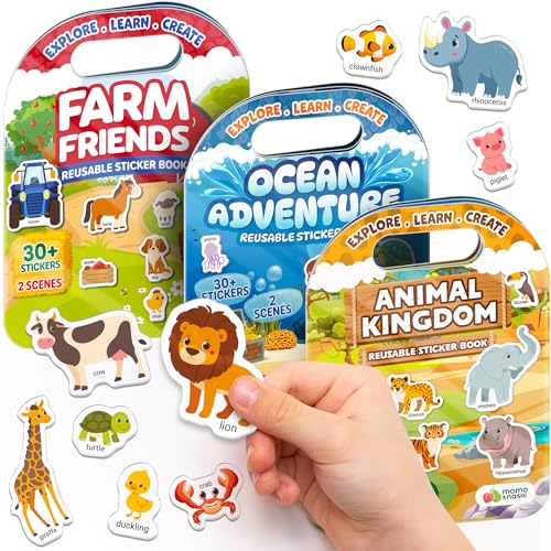 Reusable Sticker Books for Toddlers 1-3, Stickers for Toddlers 2-4 Years, Stickers for Kids, Reusable Toddler Travel Toys, Airplane Toys for Toddler 1-3 - Birthday Gifts for 3 Year Old Boys Girls 2-4