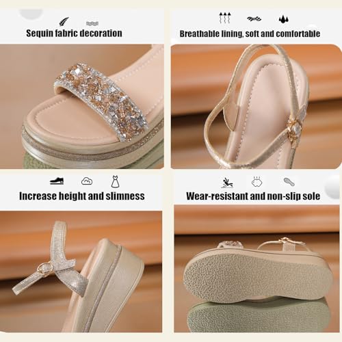 Women’s Wedge Sandals with Crystal Embellishments, Adjustable Ankle Strap, Comfortable Platform Sandals, Stylish and Elegant for Summer, Weddings, and Casual Wear4