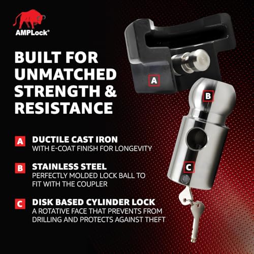 Image of U-BRP2 2 inch, Heavy Duty Trailer Lock for 2 inch Coupler, RV Camper Hitch Lock, Receiver Hitch Accessories, Fast Push System, Rust Resistant Finish, Long Term Outdoor Use