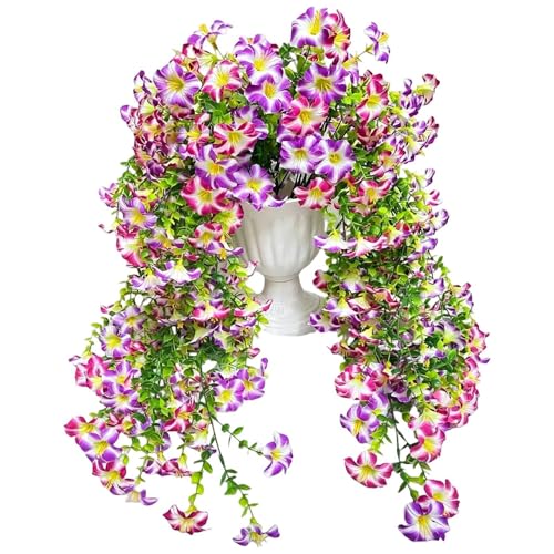 Artificial Morning Glory Flowers ? UV Resistant Fake Silk Vine, Lifelike Bloom Set, Realistic Green Leaf, Weatherproof Decorativ
