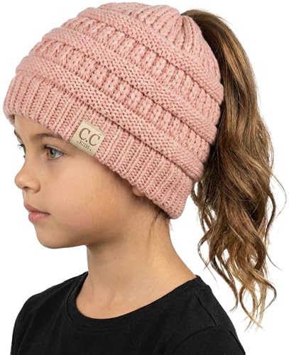 Image of Funky Junque BeanieTail Children's Ponytail Messy Bun Beanie Solid Ribbed Hat