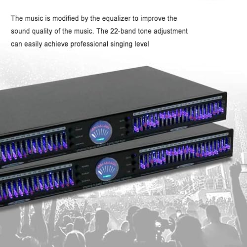 Ecualizador gráfico estéreo digital de 22 bandas, analizador de espectro LED, 1U doble canal con 10 efectos preestablecidos y reducción automática de ruido para estudio de grabación miniatura 6