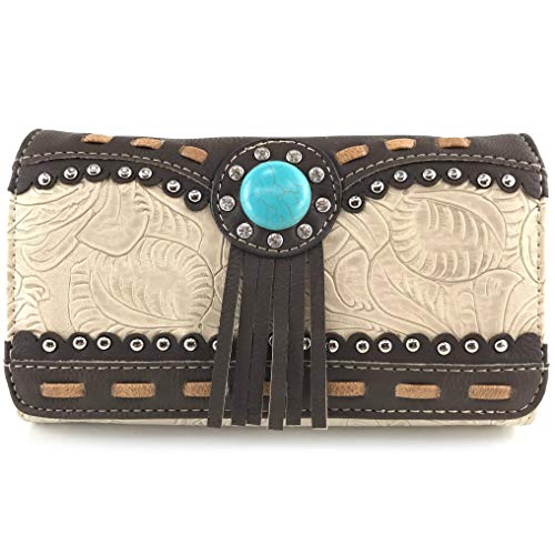 Zelris Turquoise Concho Floral Women Crossbody Trifold Wallet