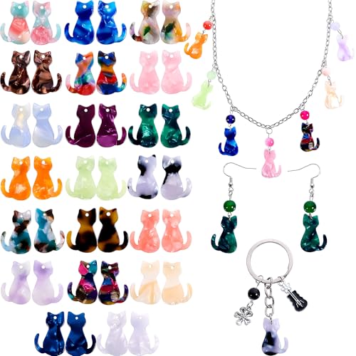 Anjulery 40 Pcs Acetate Cat Charms for Jewelry Making 20 Pairs 1 Inch Double Sided Pendant Supplies with Random Patterns for DIY Earrings Keychains Necklaces (Cat-G)