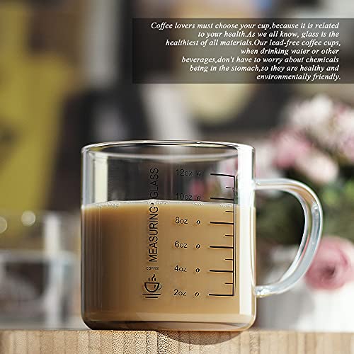 Luxu Glass Coffee Tea Cups Set Of 2,Clear Coffee Mugs For Hot Or Cold Beverages,Large Wide Mouth Drinking Glasses,Perfect For Mocha,Latte,Milk,Cappuccino,Water And Juice -14 Oz Measuring Cups #TOP3
