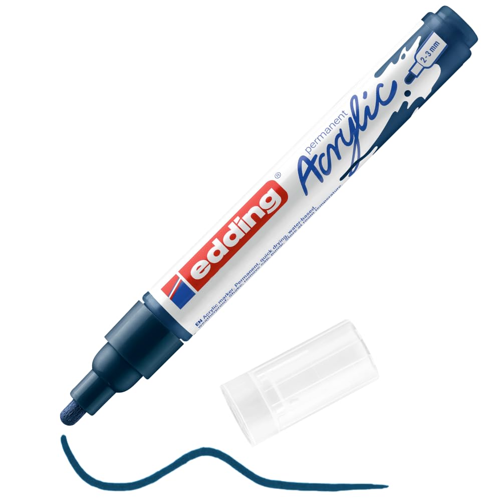 edding 5100 acrylic marker medium - dark-blue - 1 waterproof acrylic paint marker - round nib 2-3mm - acrylic paint pen for drawing on canvas, art paper and wood - acrylic markers for pebbles โ image 1