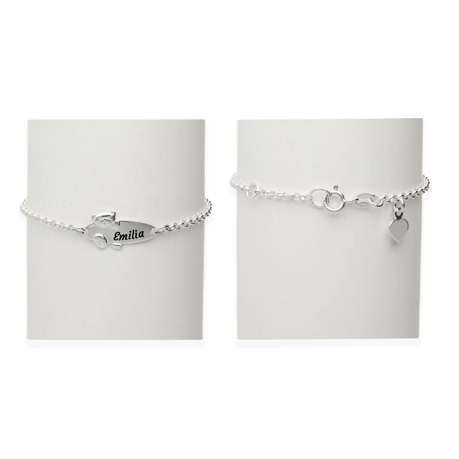 Baby Teddy Kinder Armband mit Gravur 925 Silber 14cm und 16cm ideales Kinderarmband zur Geburt Taufe Taufgeschenk für Mädchen personalisierter Glücksbringer