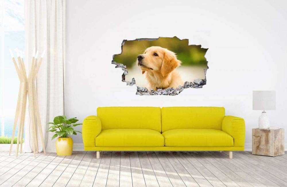 Sticker Mural Golden Retriever 3D - 80 X 120 Cm - Déco Chambre Bébé Ou Salon - 6