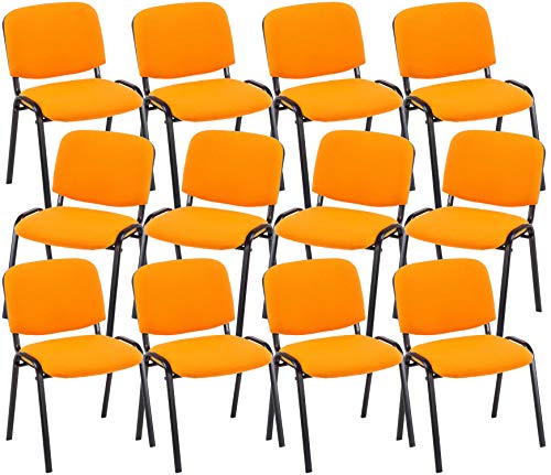 CLP Lot de 12 Chaises Visiteur Empilable Ken Tissu I Chaise De Reception Confortable avec Dossier Pieds en Métal Robuste I Couleur:, Couleur:Orange