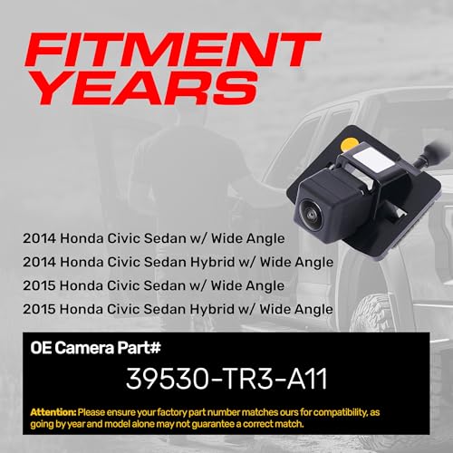 Image of Master Tailgaters Replacement for Honda Civic Sedan, Sedan Hybrid w /Wide Angle (2014-2015) Backup Camera OE Part # 39530-TR3-A11