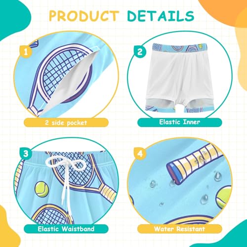 Toddler Boys Swimwear Swim Trunks with Compression Liner 4T Tennis Racket Blue4