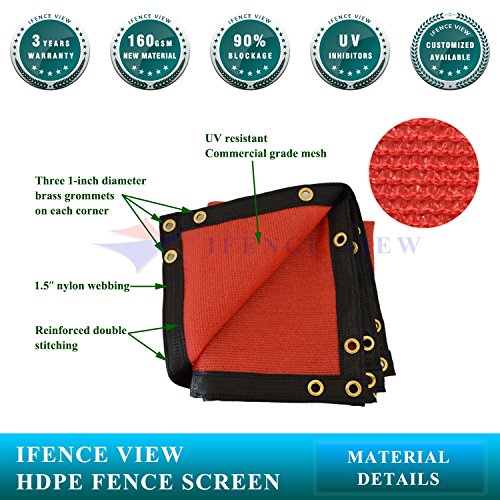 Ifenceview 5'x3' to 5'x50' Red Shade Cloth/Fence Privacy Screen Fabric Mesh Net for Construction Site, Yard, Driveway, Garden, Railing, Canopy, Awning 160 GSM UV Protection (5'x25')