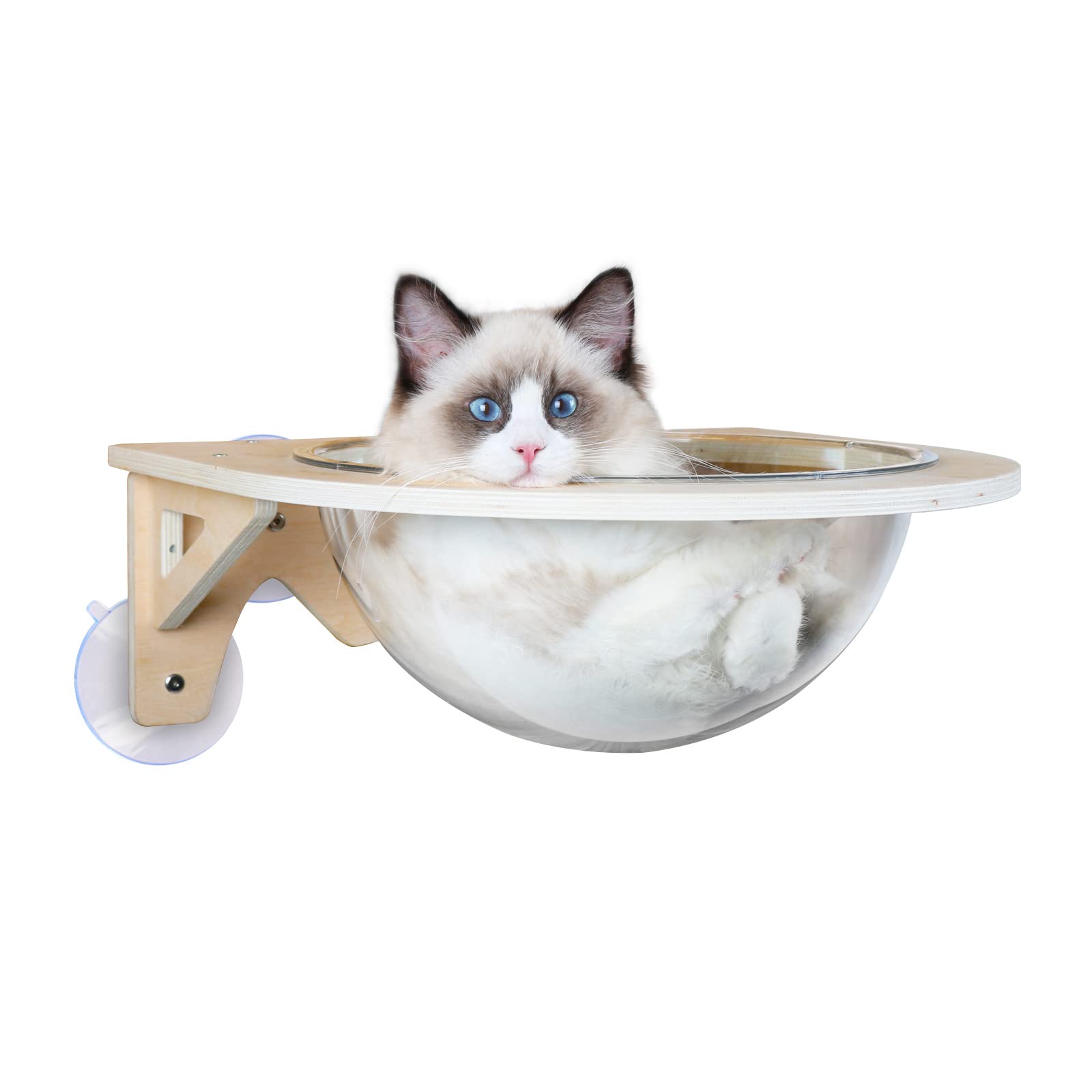 Cat Space Capsule Bed - Wall Mounted Wooden Cat Spaceship Bed, Transparent Spaceship Hammock, Cat Perch Pets House Cat Toy Cat Furniture, for Cat Lovers
