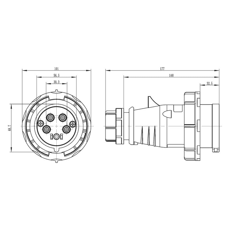 MX IP67 Industrial Plug 32A 5-Pin 400V Waterproof Power Connector 3P+N+E Plug for Machines, Tools, Generators & Outdoor Equipment 1