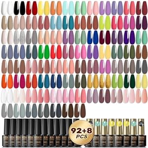ROSALIND 100PCS Gel Nail Polish Set, 92 Colors Nude Pink Green Blue Colors Gel Polish with Glossy & Matte Top Base Coat Soak Off DIY Gift for Women