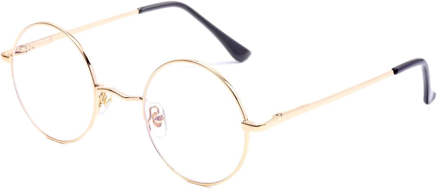 AZorbBlue Light Blocking Glasses for Women Men Retro Round Metal Frame Eyeglasses